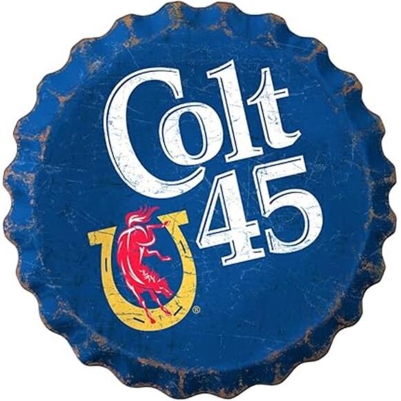 Colt 45 Beer Metal Bottle Cap Sign Garage Shop Bar Man Cave Collector LARGE NW - Picture 6 of 6